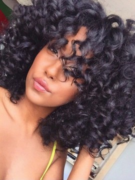 14" Curly Natural Black 360 Lace Perücken