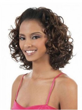 Mittle Shick Wellig Synthetische Halbe Perücke