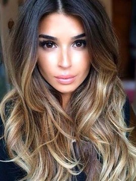 Lange Schwarz Ombre Blond Highlight Lace Front Echthaar Perücke