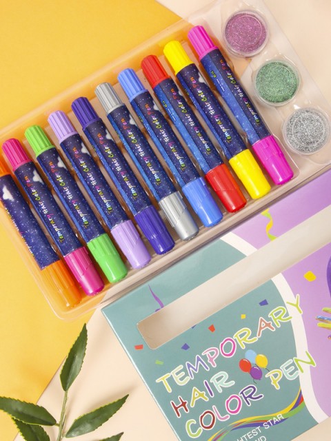 Haarfärbemittel Einweg-temporärer Haarfärbestift 10-Farben-Haarfärbemittel Crayon Glitter Powder Set