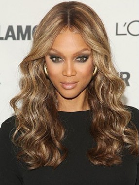 Tyra Banks Lange Wellige Spitzefront Echthaar Perücke