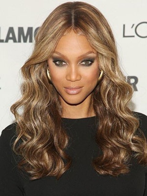 Tyra Banks Lange Wellige Spitzefront Echthaar Perücke