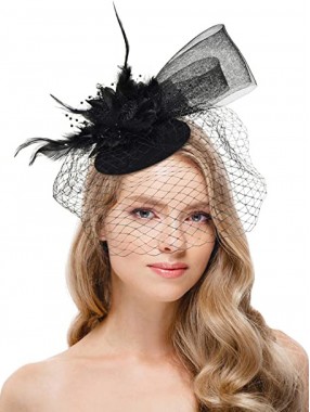 Schwarze Frauen Tea Party Stirnband Kentucky Derby Hochzeit Cocktail Flower Mesh Federn Haarspange