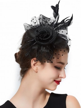 Schwarze Frauen Tea Party Stirnband Kentucky Derby Hochzeit Cocktail Flower Mesh Federn Haarspange