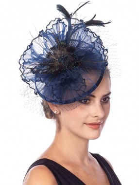 Navy Fascinators Hut Sinamay Flower Mesh Federn auf einem Stirnband und einem Clip Tea Party Kopfbedeckung für Mädchen und Frauen