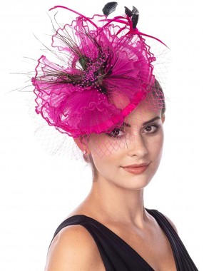 Rose Pink Fascinators Hut Sinamay Flower Mesh Federn auf einem Stirnband und einem Clip Tea Party Kopfbedeckung für Mädchen und Frauen