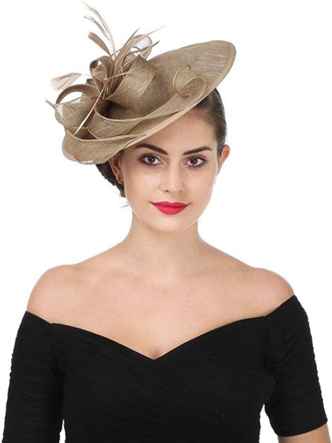 Khaki Fascinators Hut Sinamay Flower Mesh Federn auf einem Stirnband und einem Clip Tea Party Kopfbedeckungen für Mädchen und Frauen