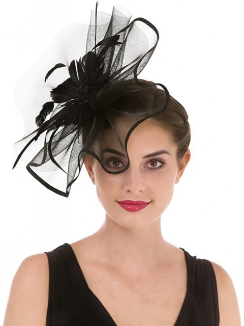 Black Feather Mesh Fascinators Hut Blume Federnetz Mesh Kentucky Derby Tea Party Kopfbedeckung mit Haarspange und Haarband für Frauen