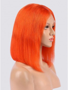 Mode Mittel Gerade Orange Bob Spitzefront Echthaar Perücke