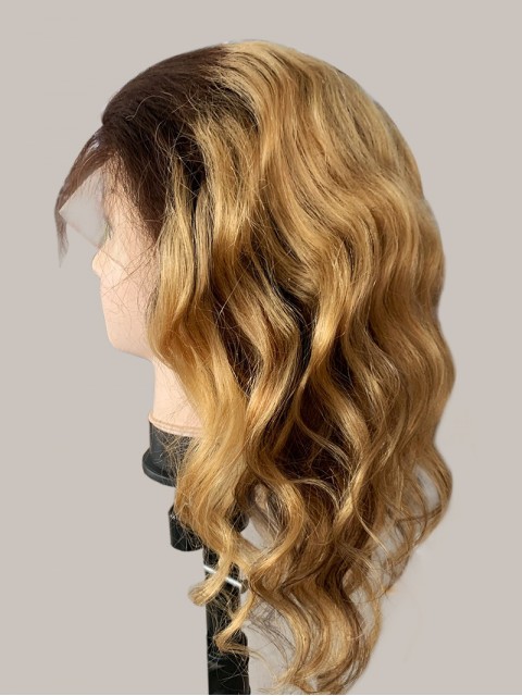 Mode Ombre Lang Wellig Spitzefront Echthaar Perücke Mit Baby Hair