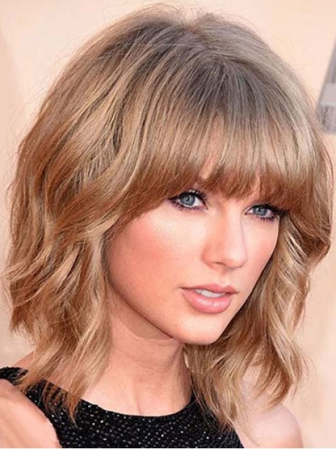 Taylor Swift Medium Bob Wellig Frisur Capless Menschenhaar Perucke