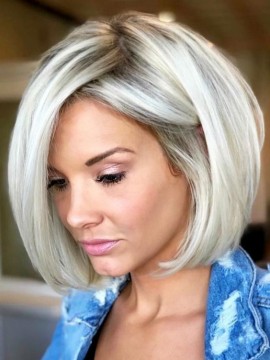 Neu Platinblond Kappenlos Remy Echthaar Perücke