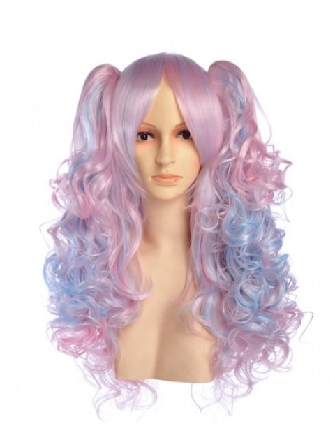 Credo Lang Blau Rosa Pferdeschwanz Perücke Cosplay