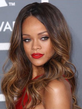 Rihanna Dip Dye Haarstil Lang Spitzen Front（Glueless Lace） Wellig Synthetik Perücke