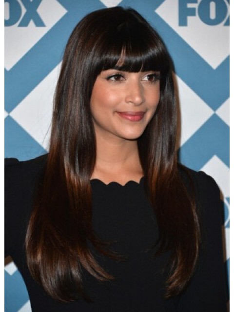 Hannah Simone Lang Gerade Cut Perücken Mit Bangs