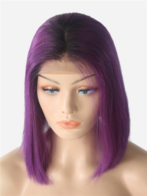 180% Dichte T1B/lila Ombre tiefer Teil Bob Spitzenfront Perücke 13*6 Inch